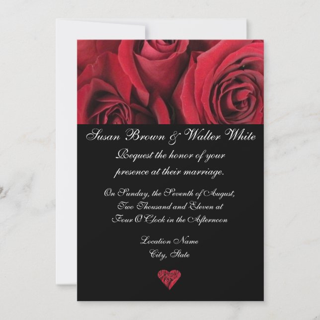 Invitación de la boda del rosa rojo (Anverso)