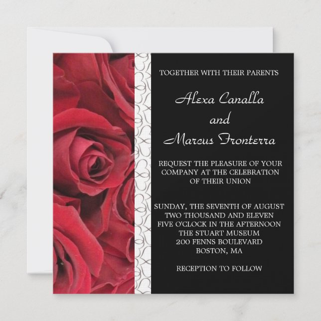 Invitación de la boda del rosa rojo con los (Anverso)