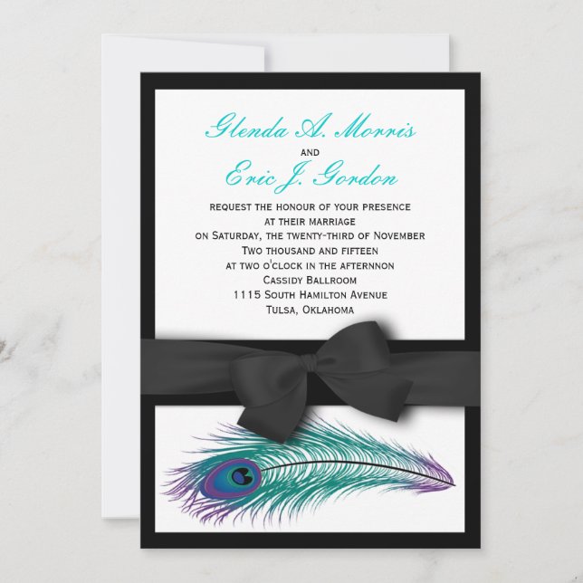 Invitación de la boda del smoking del pavo real (Anverso)