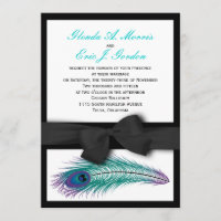 Invitación de la boda del smoking del pavo real