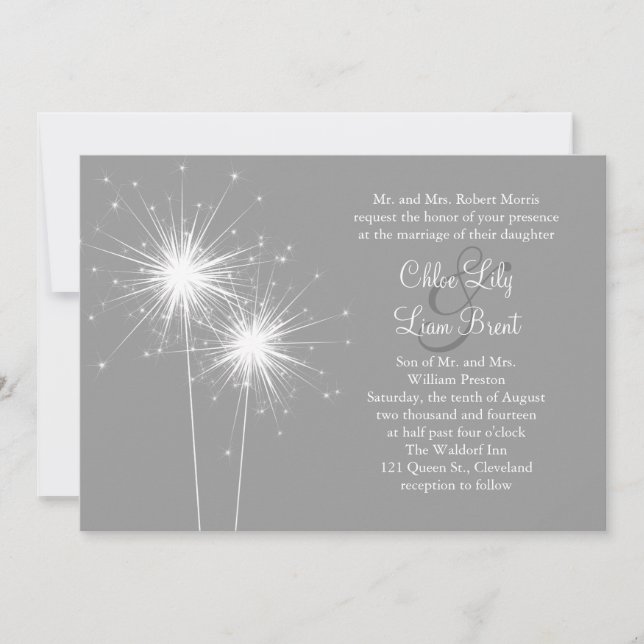 Invitación de la boda del Sparkler en gris (Anverso)