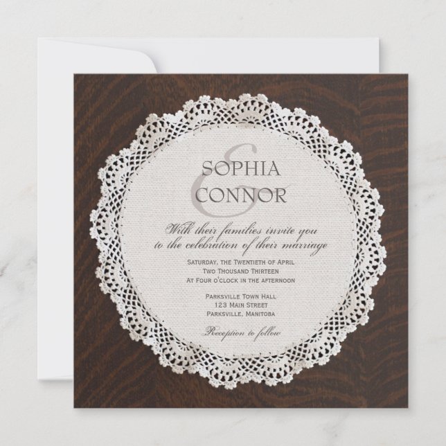 Invitación de la boda del tapetito del cordón (Anverso)