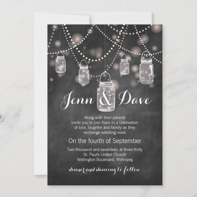 Invitación de la boda del tarro de albañil de la (Anverso)