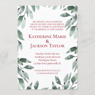 Invitación de la boda del verdor del arándano y