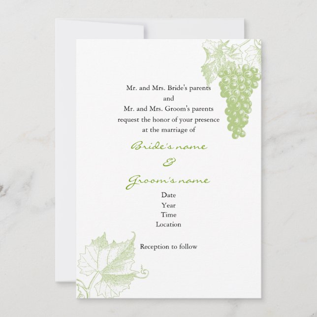 Invitación de la boda del viñedo (Anverso)