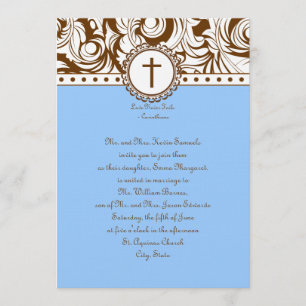 Invitación de la boda del vintage de Brown azul