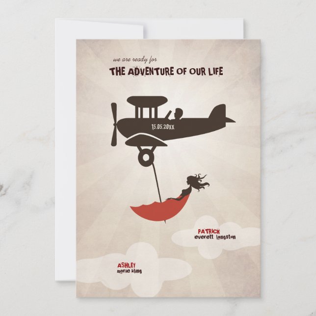 Invitación de la boda del VUELO del AMOR (Anverso)