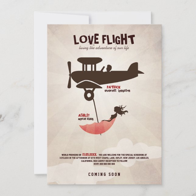 Invitación de la boda del VUELO del AMOR (Anverso)