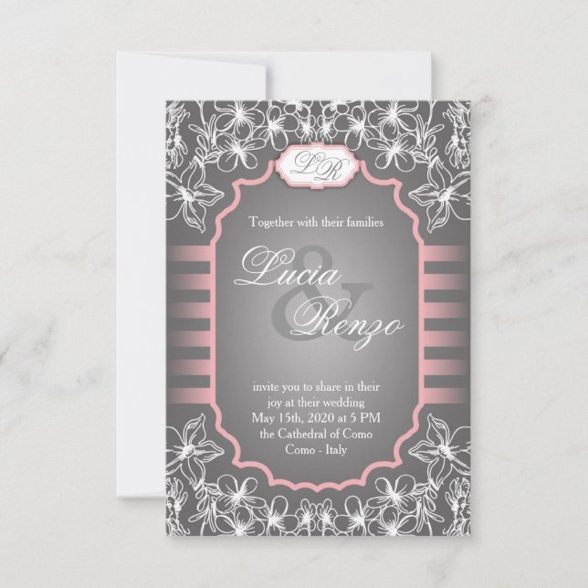 Invitación de la boda en gris y rosado elegantes (Anverso)