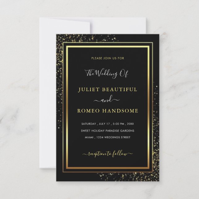 Invitación de la Boda Negra de Oro Tu fuente o Col (Anverso)