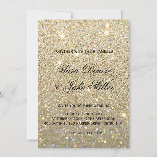 Invitación de la boda - oro Glit fabuloso y dos (Anverso)