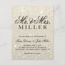 Invitación de la boda - purpurina del oro blanco