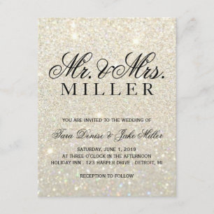 Invitación de la boda - purpurina del oro blanco