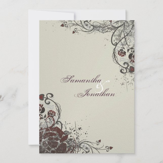 Invitación de la boda - rosa rojo roto elegante (Anverso)