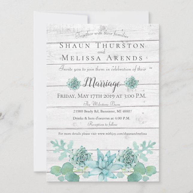 Invitación de la boda - Succulent verde azulado (Anverso)