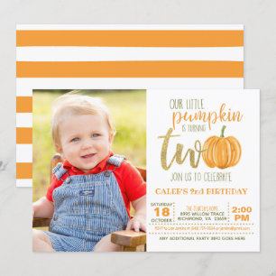 Invitación de la calabaza de 2º cumpleaños con fot