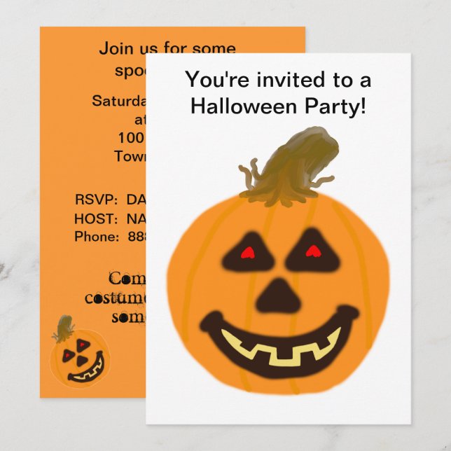 Invitación de la Calabaza de Halloween y la fiesta (Anverso / Reverso)