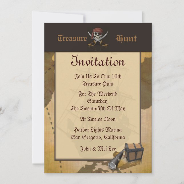 Invitación de la caza del tesoro (Anverso)