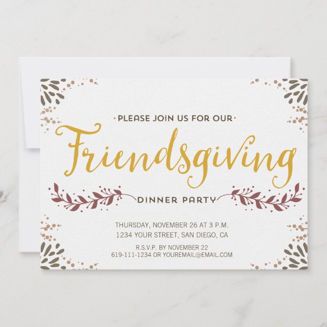 Invitación de la cena de Friendsgiving (Anverso)