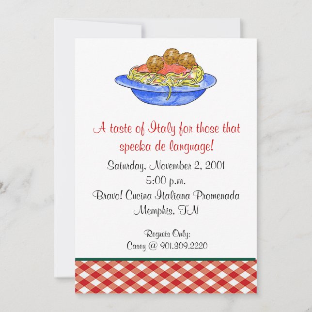 Invitación de la cena de los espaguetis (Anverso)