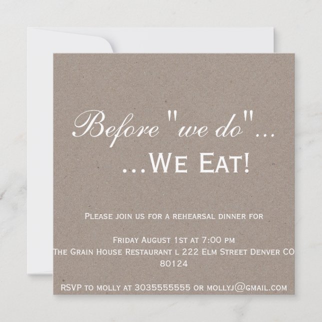 Invitación de la cena del ensayo de Kraft (Anverso)