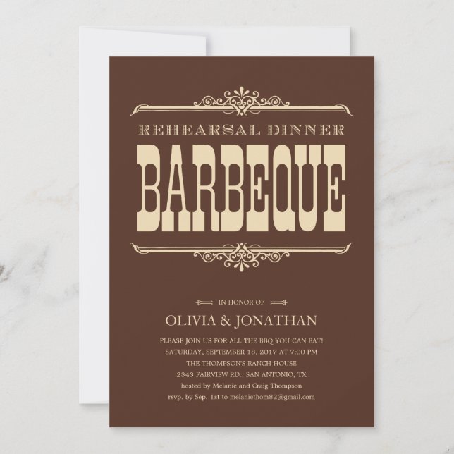 Invitación de la cena del ensayo de la barbacoa (Anverso)