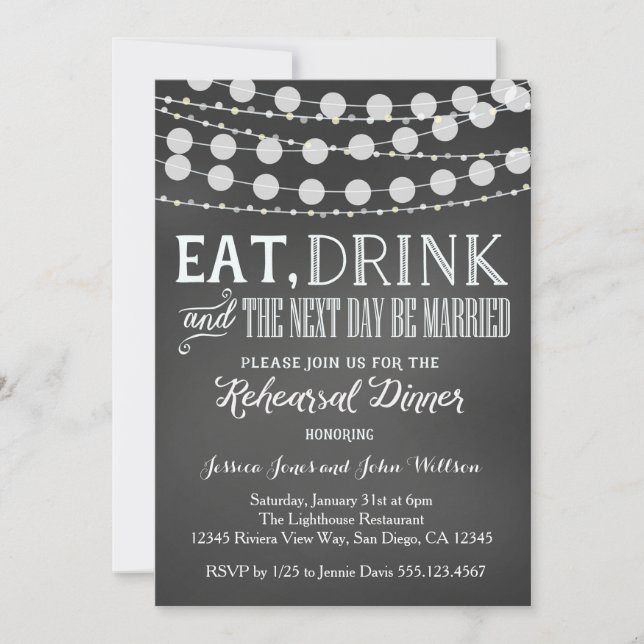Invitación de la cena del ensayo de la boda (Anverso)
