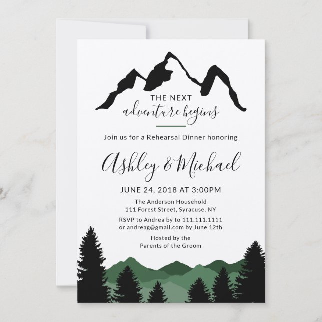 Invitación de la cena del ensayo de las montañas (Anverso)