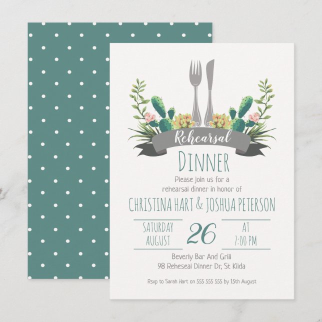 Invitación de la cena del ensayo de los cubiertos (Anverso / Reverso)