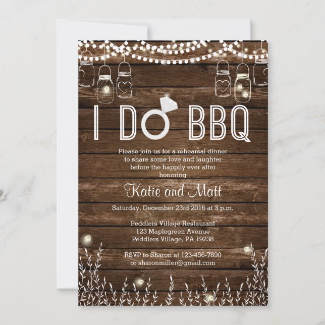 Invitación de la cena del ensayo del Bbq (Anverso)