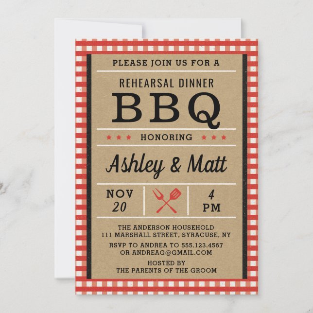 Invitación de la cena del ensayo del Bbq (Anverso)