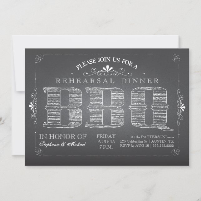 Invitación de la cena del ensayo del Bbq de la (Anverso)