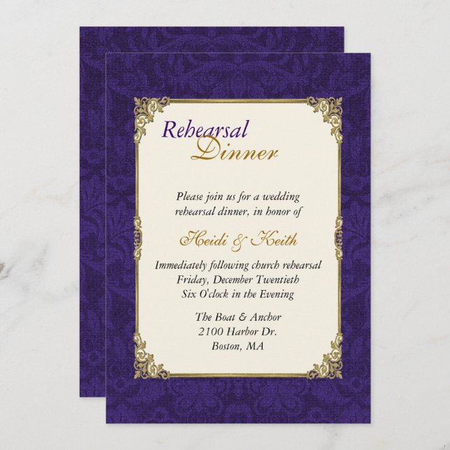 Invitación de la cena del ensayo del oro de la (Anverso / Reverso)