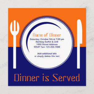 Invitación de la cena del naranja y del azul de la