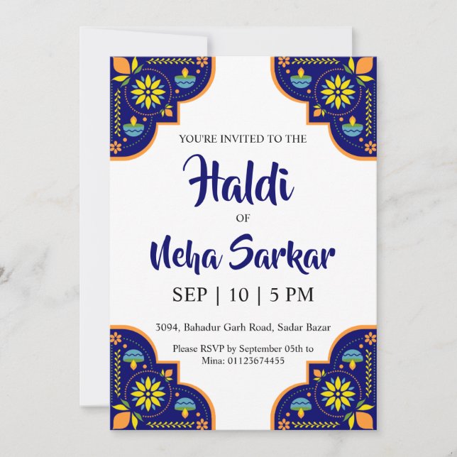 invitación de la ceremonia haldi (Anverso)