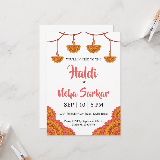 invitación de la ceremonia haldi (Anverso/Reverso In Situ)