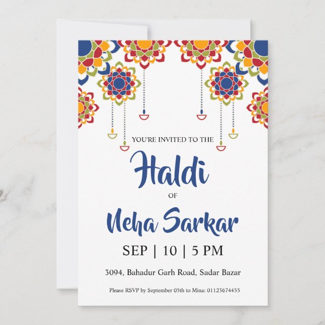 invitación de la ceremonia haldi (Anverso)