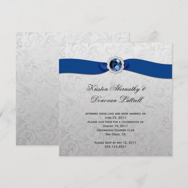 Invitación de la Cinta Azul Gem Plata Post Wedding (Anverso / Reverso)