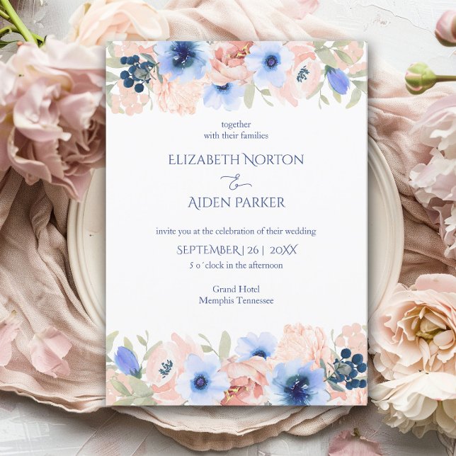 Invitación de la Colección de Boda Azul Melocotón (Subido por el creador)