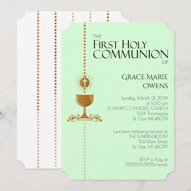 Invitación de la comunión de Chalis del purpurina (Anverso / Reverso)