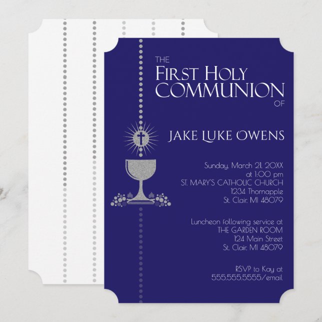 Invitación de la comunión de Chalis del purpurina (Anverso / Reverso)