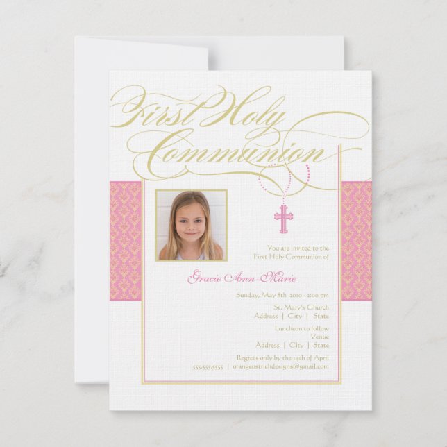 Invitación de la comunión de la foto del chica (Anverso)