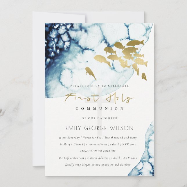 INVITACIÓN DE LA COMUNIÓN DE PESCADO SANTO DE ORO  (Anverso)