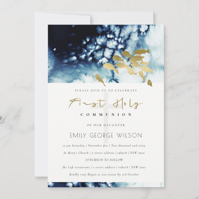 INVITACIÓN DE LA COMUNIÓN DE PESCADO SANTO DE ORO  (Anverso)