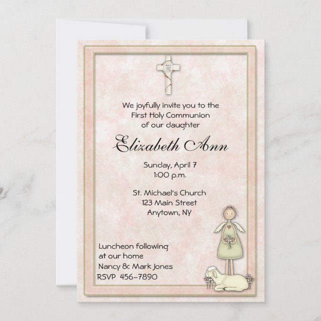 Invitación de la comunión del melocotón del ángel (Anverso)