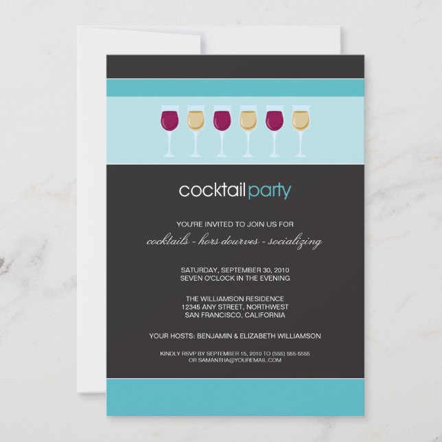 Invitación de la copa de vino del cóctel (Anverso)