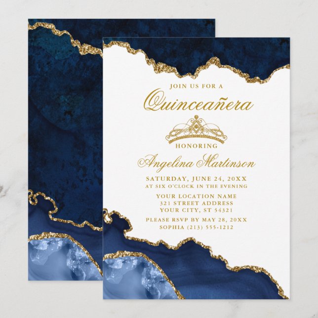 Invitación de la Corona de Mármol Azul de Oro Quin (Anverso / Reverso)