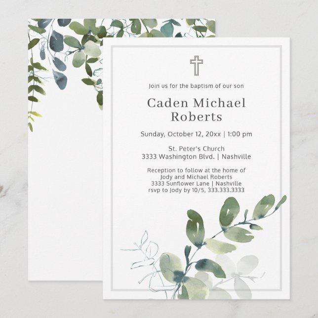Invitación de la cruz de la vegetación del bautism (Anverso / Reverso)
