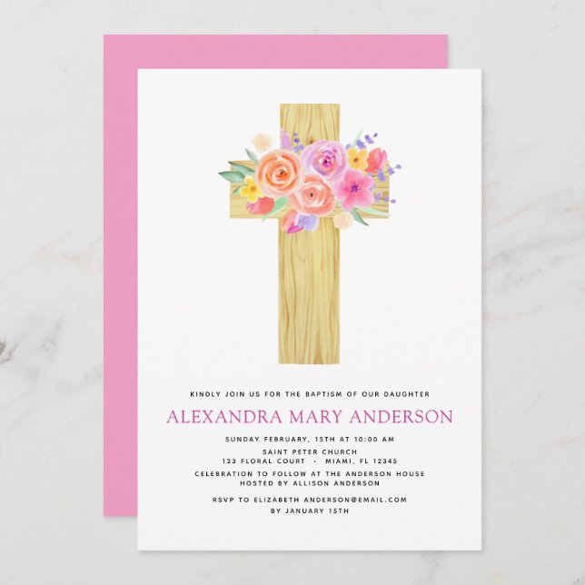 Invitación de la Cruz Rosa Rosa Rosa Rosa Rosa Ros (Anverso / Reverso)