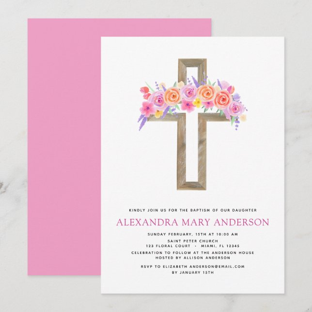 Invitación de la Cruz Rosa Rosa Rosa Rosa Rosa Ros (Anverso / Reverso)